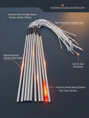 industrial Stainless Steel Cartridge Heater | High Density Electric Resistance Rod Heating Element for Industrial Machinery