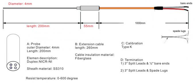 кабель термопары СС316/310/диаметра 6Мм изолированный минералом Инконел 600
